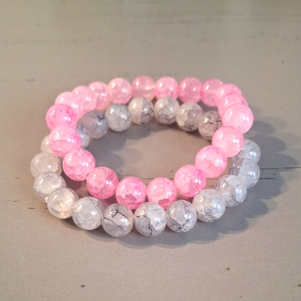 Pink & Gray Marbled Bead Bracelets